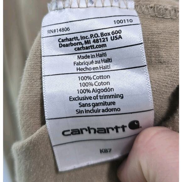 Carhartt T Shirt Mens 2XL Tan Brown Beige Pocket Original Fit Short Sleeve K87 - Picture 10 of 13